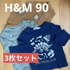 【3枚セット】H&M ロンT 恐竜柄 ネイビー カーキ ブラウン 90 cm