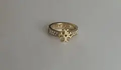 N14020G6トリーバーチ　リング　ロゴ&パヴェ　ゴールド色 US6 訳あり品