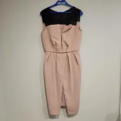 結婚式 二次会 パーティー 配色ワンピース ウエストリボン付き 上品