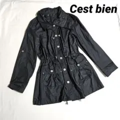 美品【Cest bien】セビアンヴー 薄手ジャケット ブルゾン ブラック L