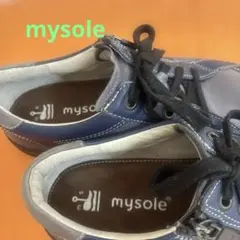 mysole 青 レースアップ スニーカー　革製 37サイズ　中古