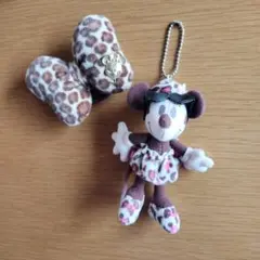 ディズニー ヘアゴム 豹柄リボン ミニー ぬいぐるみキーホルダー ヒョウ柄