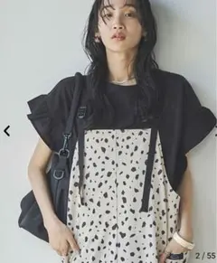 coen USAコットン布帛切替袖フリルカットソー