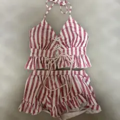 赤と白のストライプ セパレート水着