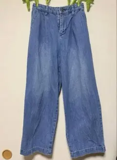 デニム ワイドパンツ クロップド丈 後ろウエストゴム　低身長　Sサイズのサムネイル