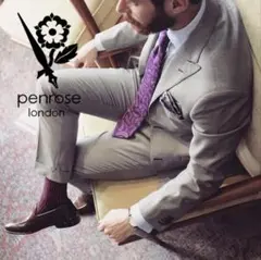 ペンローズ リーフ柄 ネクタイ149 ネイビー ブラウン 光沢 Penrose 