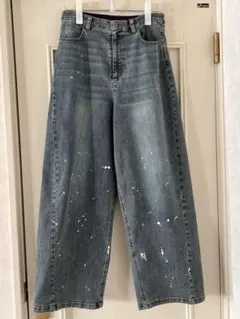 タイムセール！ayane2025冬ペイント加工バレルレッグデニム　ペイントデニム