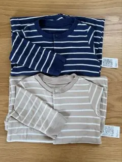 UNIQLO ストライプ ボーダー リブカバーオール 2枚セット サイズ70のサムネイル
