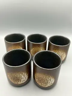 長湯呑 黒長湯呑 6.8 x 8cm強化 和食器 酒器　5個セット