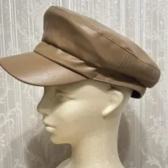 ベージュ 合成皮革 キャスケット ベレー帽