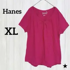 ★Hanes【XL】ピンク Tシャツ 半袖 Vネック 無地 綿 ヴィンテージ