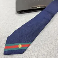 極美品 GUCCI グッチ ネクタイ HENAN シルク ジャガード ネイビー
