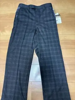 メンズ スラックスダークグレー チェック柄 L