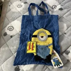 新品ミニオン トートバッグ ジッパー付き中に青エコバッグ入る