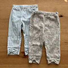 水色チェック・花柄リボン付きパンツ2点セット