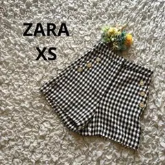 ザラ　ショートパンツ　スカートパンツ　ハイウエスト　千鳥格子　金ボタン　XS