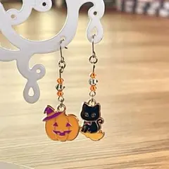 ■□SALE■□ ハロウィン★ピアス❷〜かぼちゃとクロネコ