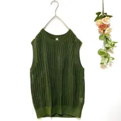 美品✨【UNIQLO】メッシュクルーネックショートセーター 透かし編み (L)