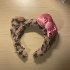 キティ ヒョウ柄ピンクリボンカチューシャ