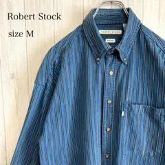 【ROBERT STOCK】長袖ストライプシャツ 古着 濃青 Mサイズ