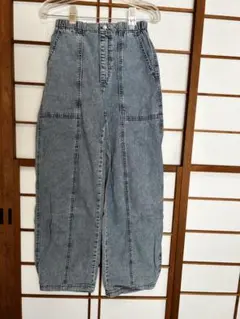 グレー ワイドパンツ ゴムウエスト