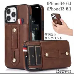iPhone14 iPhone13 レザーケース レザー 革 カード入れ　リング