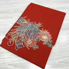 r*o様 O-288 名古屋帯 名古屋仕立て 赤色 型染め 縮緬 九寸 正絹 着