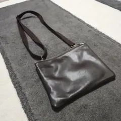 【タケオキクチ】ダークブラウン レザー ショルダーバッグ