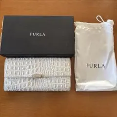 【箱・袋付】FURLA フルラ 長財布 クロコ型押し ホワイト系 美品