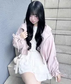 袖レースアップクロップド丈マウンテンパーカー