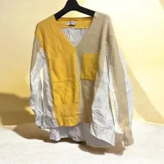 イエロー Vネック シャツ 長袖