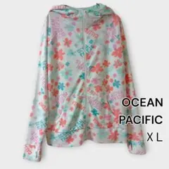 OCEAN PACIFIC 花柄ラッシュガード XL フード付き ジップパーカ