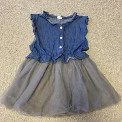 HAO LIN GAN デニムブルー フリル付きチュールスカートドレス90㎝