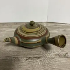 D-4 【極美品】練り込み 横手急須 茶器 伝統工芸 渦巻き模様 常滑焼風