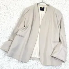 スウィングル ノーカラージャケット ライトグレージュ 上品 美ライン 通勤