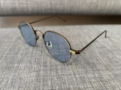 ラウンド型サングラス 青いレンズ 金属製