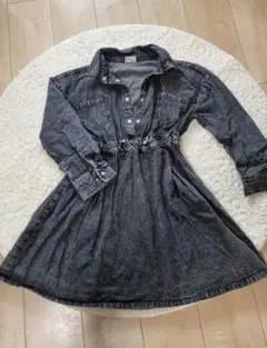 【140】ダークグレー デニム シャツワンピース