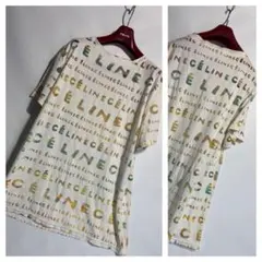 ヴィンテージ CELINEセリーヌ白×虹色レインボー総ロゴメッシュ柄半袖Tシャツのサムネイル
