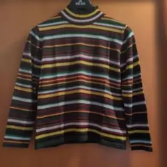 個性派 カラフル ボーダー タートルネックニット 薄手 秋冬 M