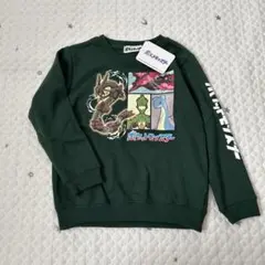 【7638】ポケモン 120cm 裏毛トレーナー　グリーン　黒のレックウザ　新品