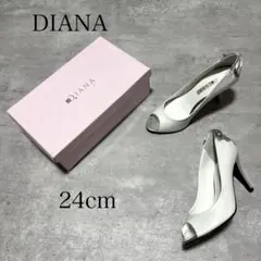 ほぼ品 DIANA ラメ リボン オープントゥ ヒール パンプス 24cm U