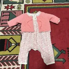 プチバトー小花柄ロンパース・カバーオール カーディガンセットピンク 60cm