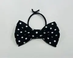 キッズ　大人　リボン　ヘアゴム　水玉　ドット　黒