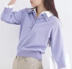 オペークドットクリップ　シャツレイヤード風ポロニット