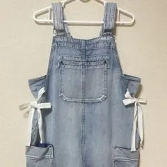 wcloset サイドリボン付　デニムオーバーオール　サロペット