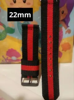 22mm 黒と赤のストライプバンドナイロンクイックリリース