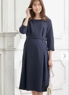 ネイビー マタニティワンピース 授乳口付き