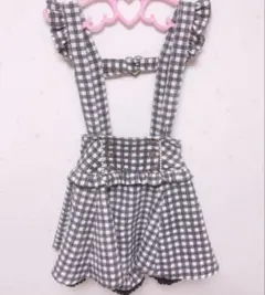 LIZLISA風 ギンガムチェックツイードサスペンダー付きスカパン