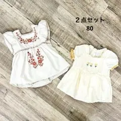 【美品】花柄 ロンパース 2点セット 80 半袖　女の子