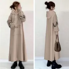 パーカー　ワンピース　フード　カンガルーポケット　ぽわん袖　秋冬　長袖　Aライン